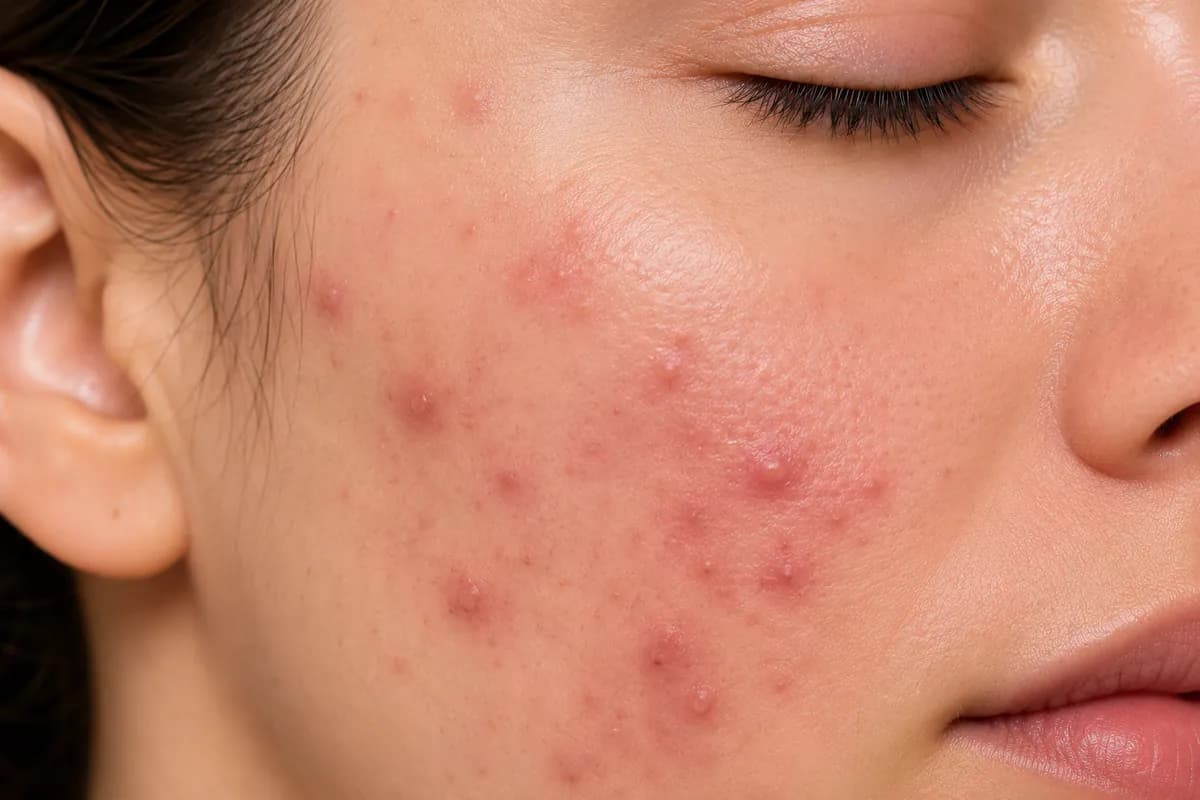 Active acne on the cheek