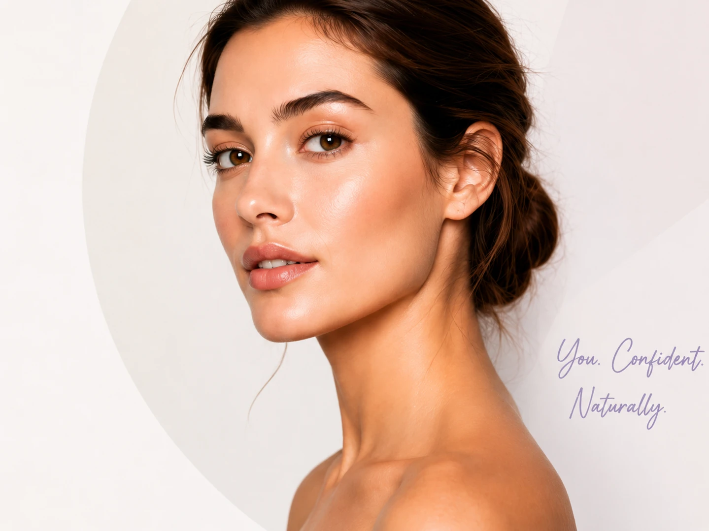A portrait of a woman in profile with smooth, even skin