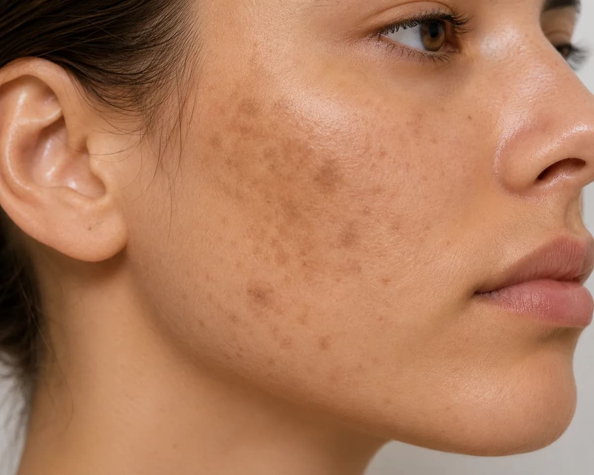 A cheek with uneven pigmentation