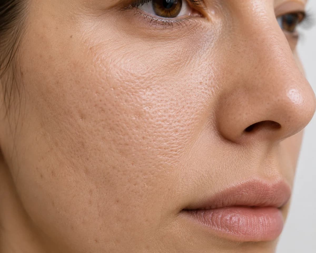 A cheek with rough, uneven texture
