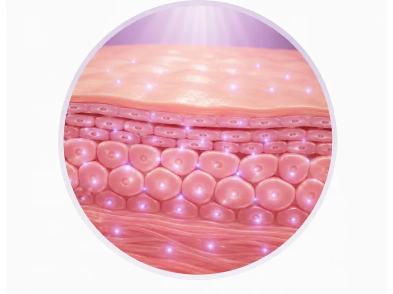 A cross section of calmer skin after the light response