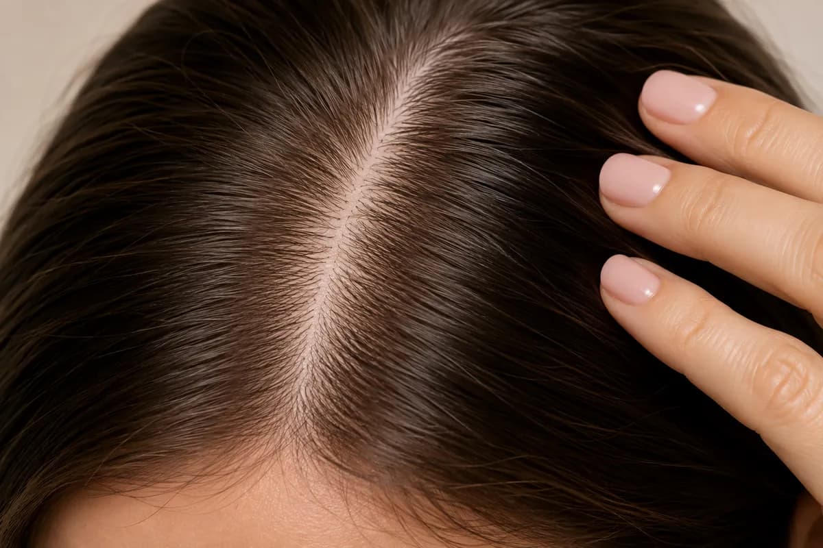 A scalp parting, with the hair held back