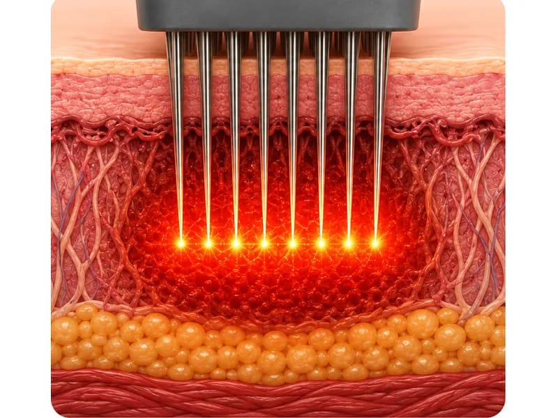 Cross section of skin showing controlled heat created in the targeted tissue