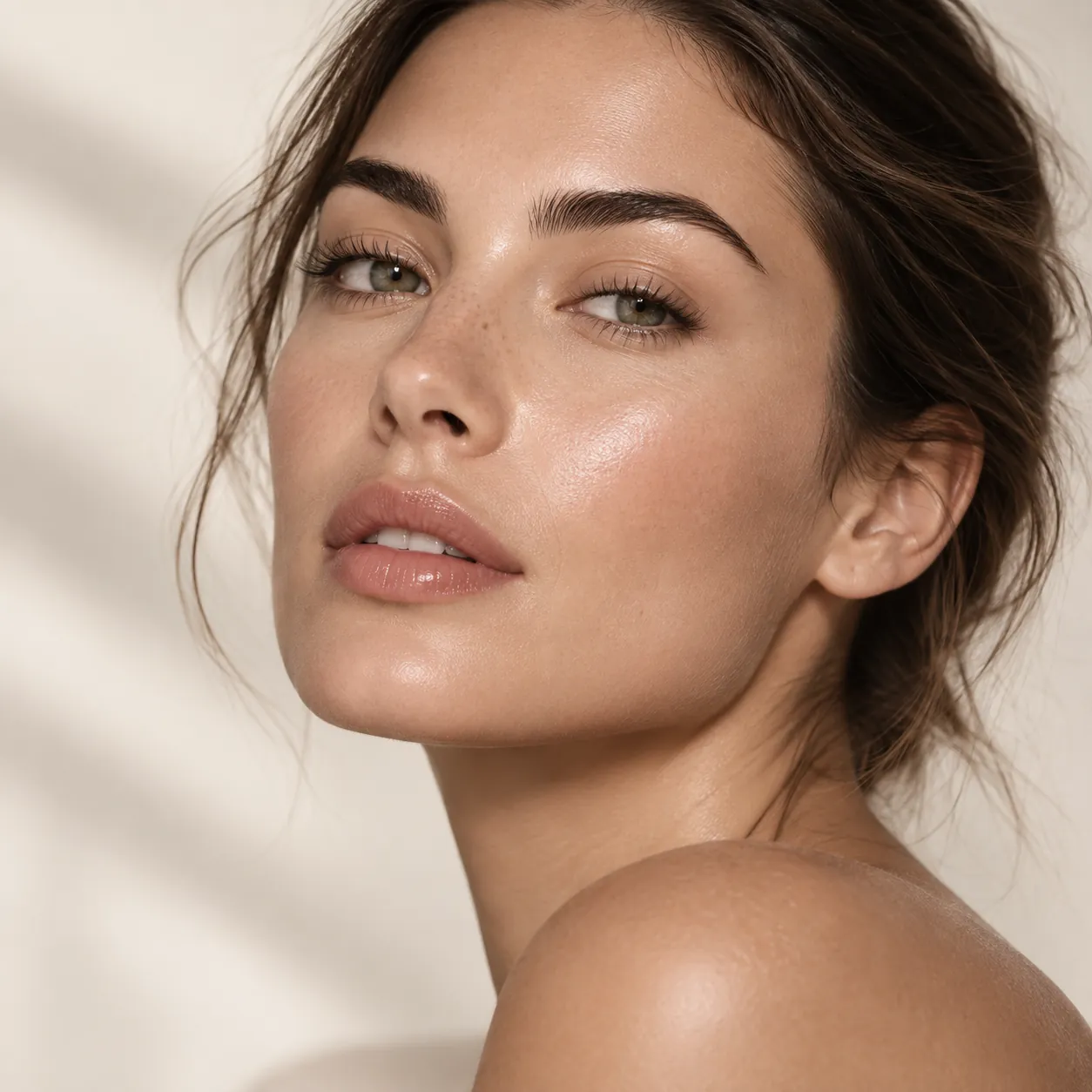 A portrait of a woman with even, healthy-looking skin