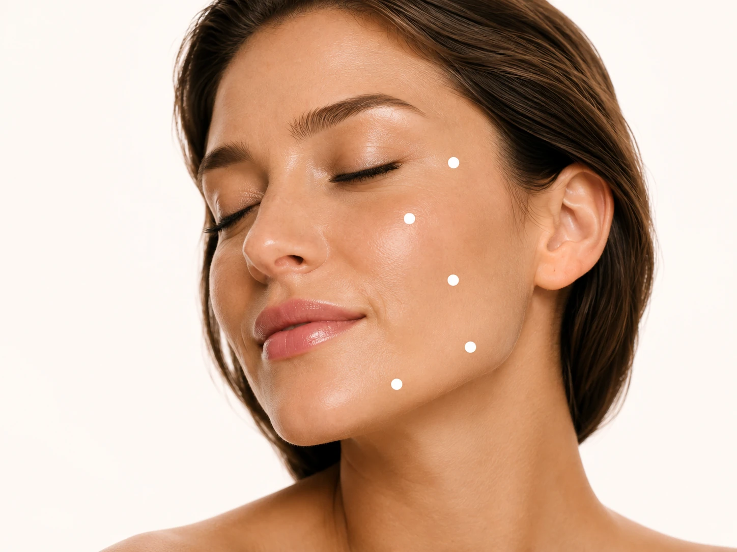 The five injection points of the treatment marked on a cheek