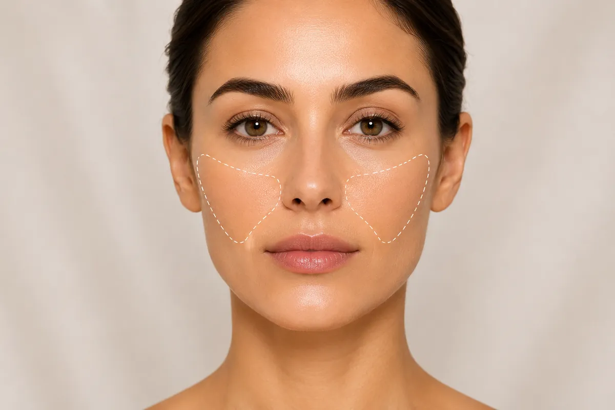 The cheek and mid-face area