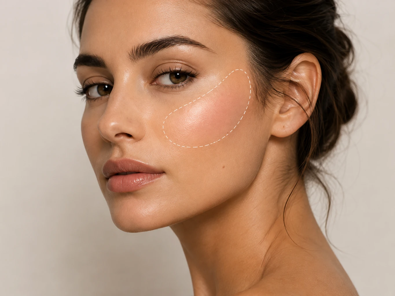 A cheek marked as a treatment area on a three quarter view of a face